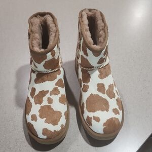UGG Cow Print Ankle Boots - Brown and White